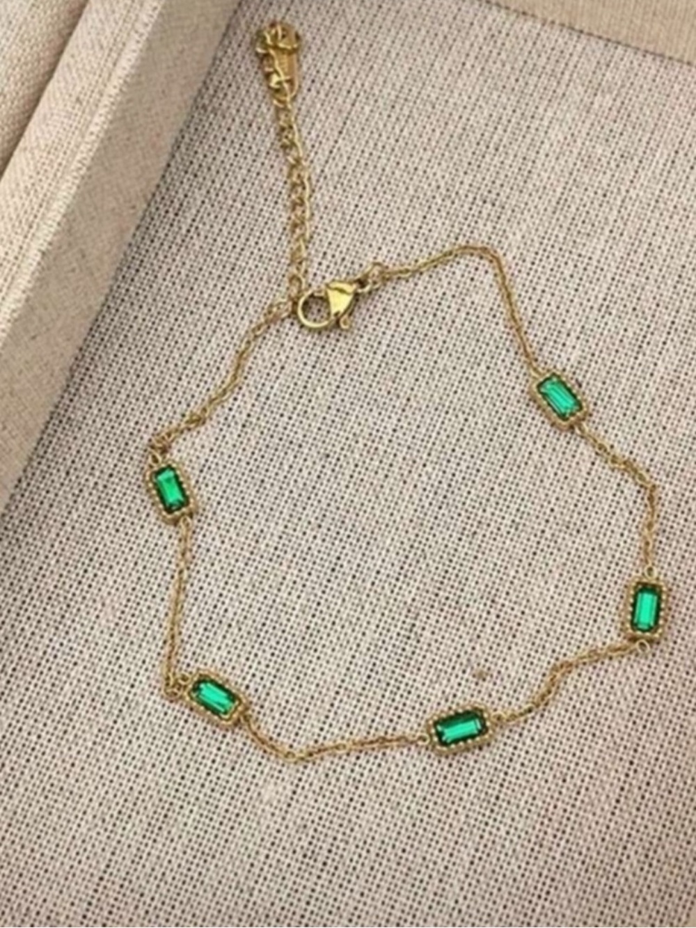 Gold Plated Stainless Steel Emerald Cut Green CZ Bracelet